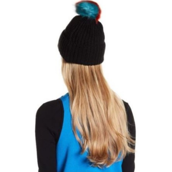 NEW Free Press Beanie Hat Black Red Wine Turquoise - Picture 2 of 8
